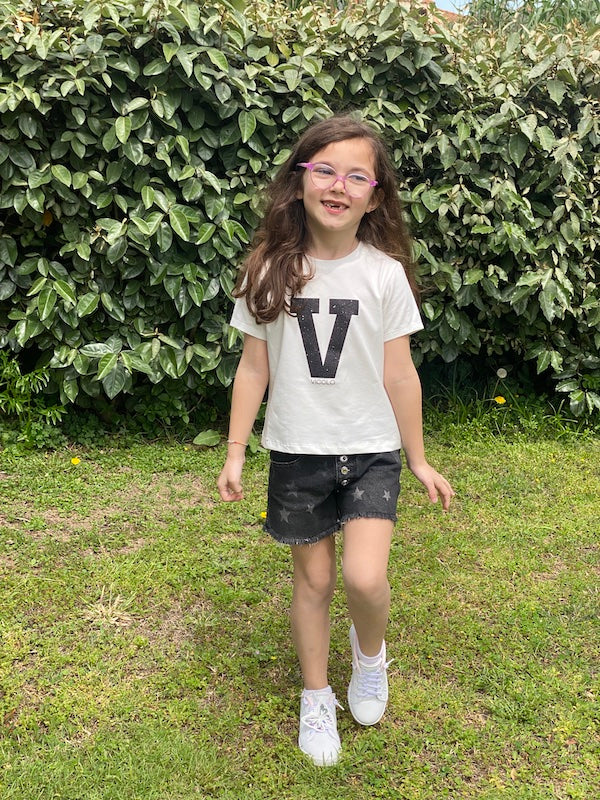 Shorts Bambina in denim di cotone con Stelle Vicolo Girl Anni 6