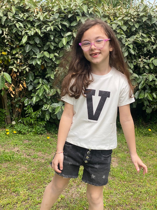 Shorts Bambina in denim di cotone con Stelle Vicolo Girl Anni 6