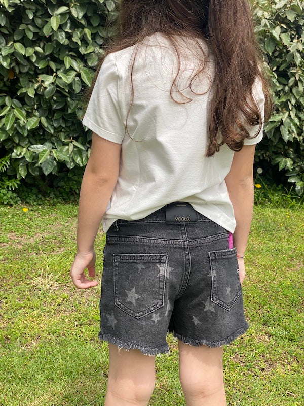 Shorts Bambina in denim di cotone con Stelle Vicolo Girl Anni 6