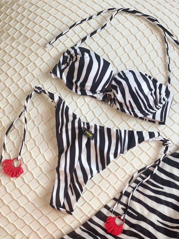 Bikini reggiseno e slip laccetti brasiliano regolabile Striped Effek