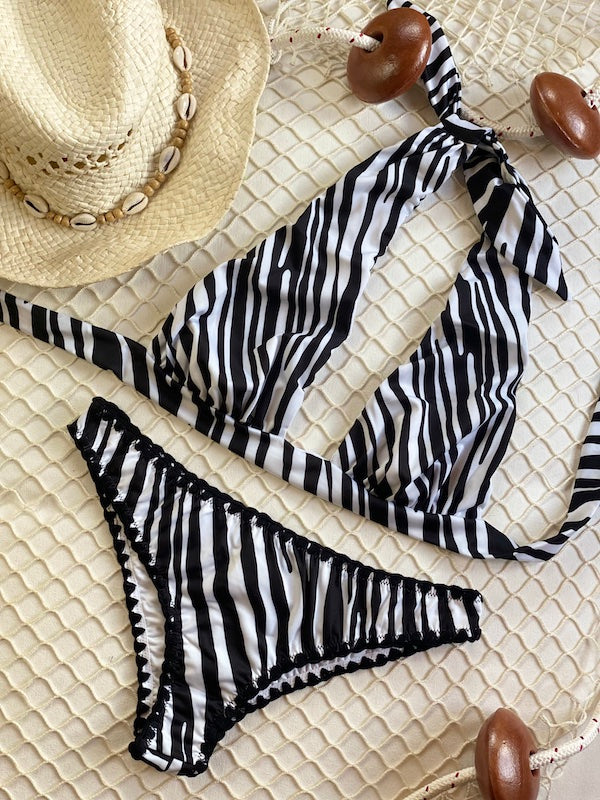 Bikini triangolo Marylin e slip fianco fisso Striped Effek Taglia L