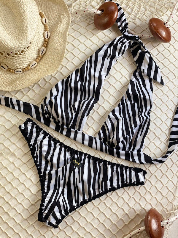 Bikini triangolo Marylin e slip fianco fisso Striped Effek Taglia L