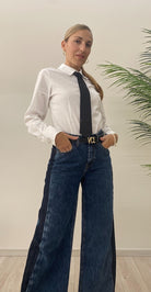 Camicia Con Cravatta Ricamata in Paillettes e Gessato Sottile Susy Mix