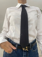 Camicia Con Cravatta Ricamata in Paillettes e Gessato Sottile Susy Mix