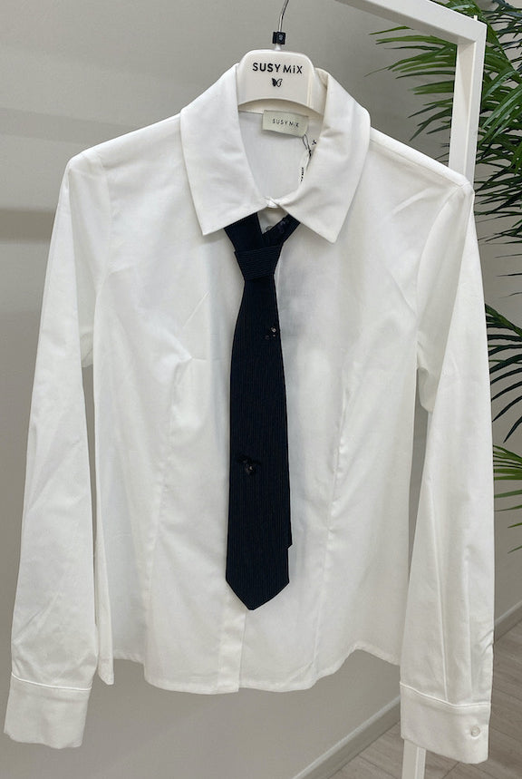 Camicia Con Cravatta Ricamata in Paillettes e Gessato Sottile Susy Mix
