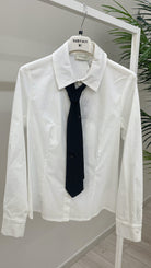 Camicia Con Cravatta Ricamata in Paillettes e Gessato Sottile Susy Mix