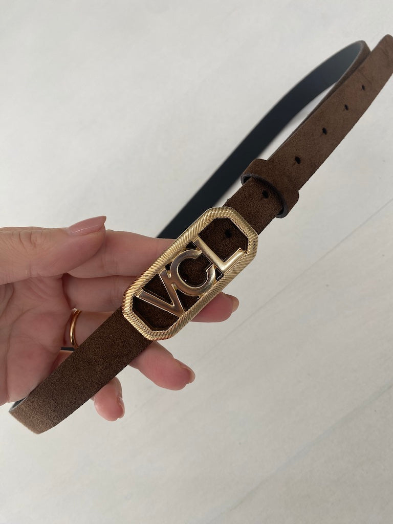 Cintura Scamosciata Moro Vicolo con Fibbia Dorata VCL