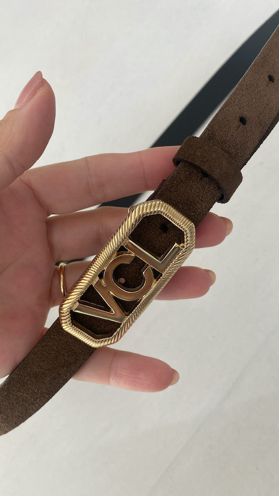 Cintura Scamosciata Moro Vicolo con Fibbia Dorata VCL