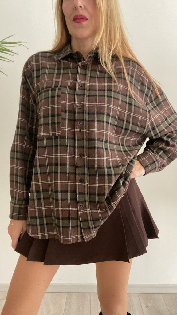 Camicia Over Check con Toppe Ecopelle Vicolo