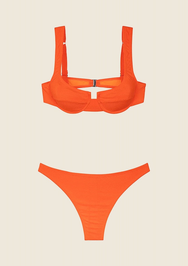 Bikini Donna F**K Reggiseno con Ferretto e Slip Americano Fisso Arancione Fluo 1142FO