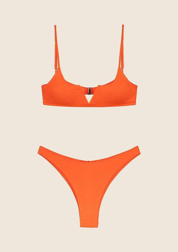 Bikini Donna F**K Top con Ferretto e Slip Americano Fisso Arancione FLuo 1143FO
