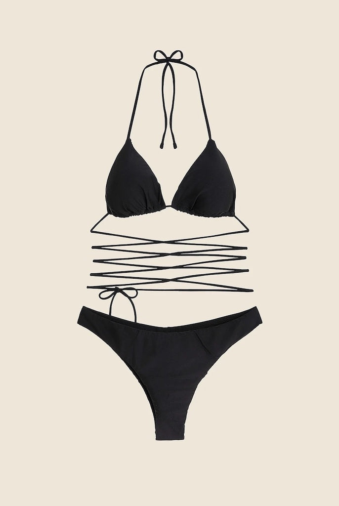 Bikini Donna Me Fui Triangolo con Slip Fisso Nero 0100_BK