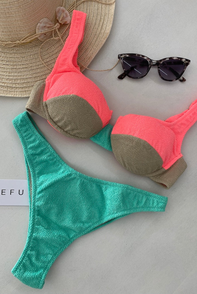 Bikini Donna Me Fui Reggiseno con Ferretto e Slip Americano Fisso Color Block 0502CR