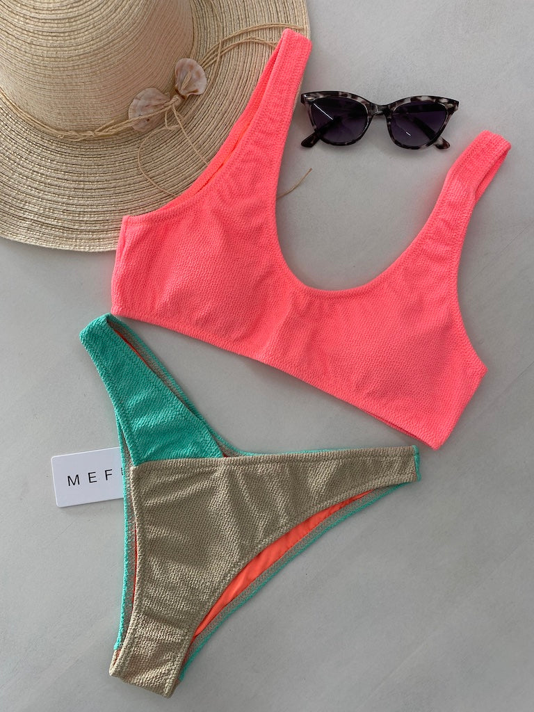 Bikini Donna Me Fui Top con Slip Americano Fisso Color Block 0503CR
