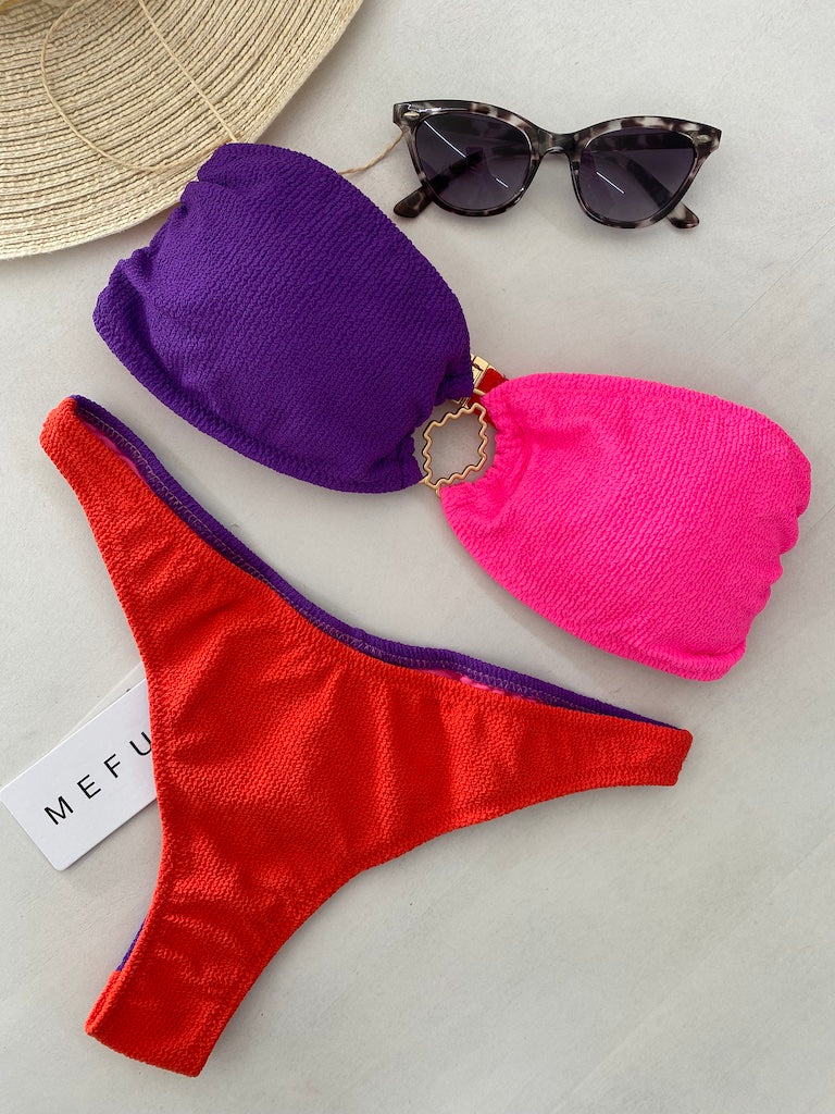 Bikini Donna Me Fui Fascia con Slip Fisso Color Block 0501RD
