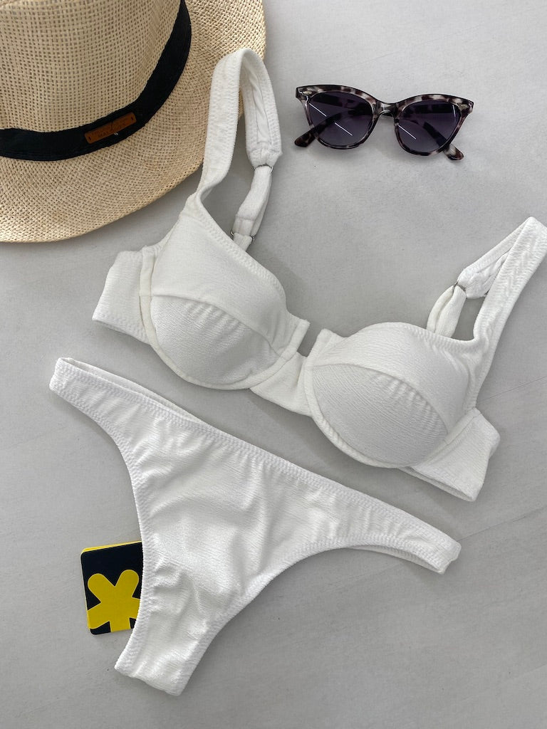 Bikini Donna F**K Reggiseno con Ferretto e Slip Americano Fisso Bianco 1142-WH