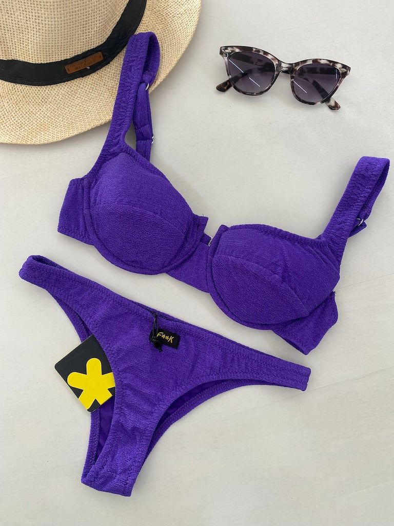 Bikini Donna F**K Reggiseno con Ferretto e Slip Americano Fisso Viola 1142-PR