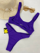 Bikini Donna F**K Top con Slip Vita Alta Viola 1144PR