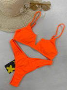 Bikini Donna F**K Top con Ferretto e Slip Americano Fisso Arancione FLuo 1143FO