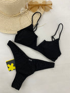 Bikini Donna F**K Top con Ferretto e Slip Americano Fisso Nero 1143-BK