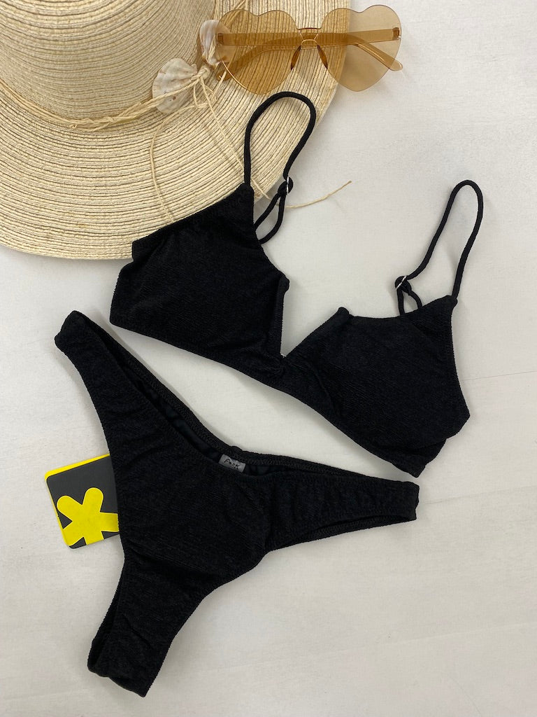 Bikini Donna F**K Top con Ferretto e Slip Americano Fisso Nero 1143-BK