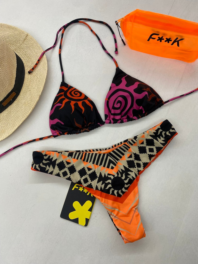 Bikini Donna F**K Triangolo con Slip Americano Fisso Fantasia 2112X06