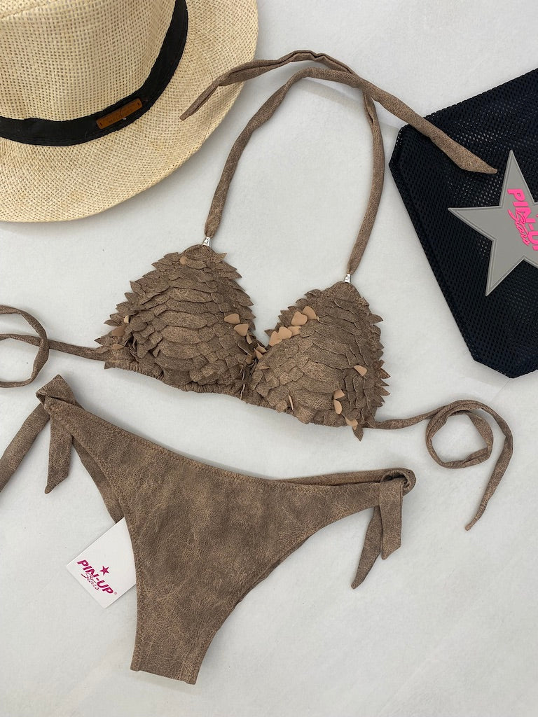 Bikini Donna Pin Up Stars Triangolo Ricamo Cocco Lycra pelle
