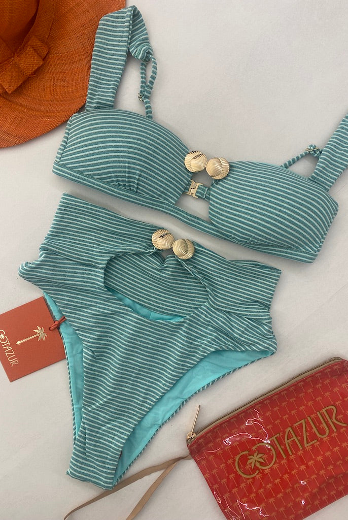 Bikini Bralette Cotazur con Dettaglio Conchiglia in Metallo Verde Acqua BKCA0044
