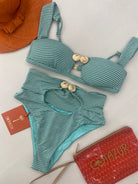Bikini Bralette Cotazur con Dettaglio Conchiglia in Metallo Verde Acqua BKCA0044