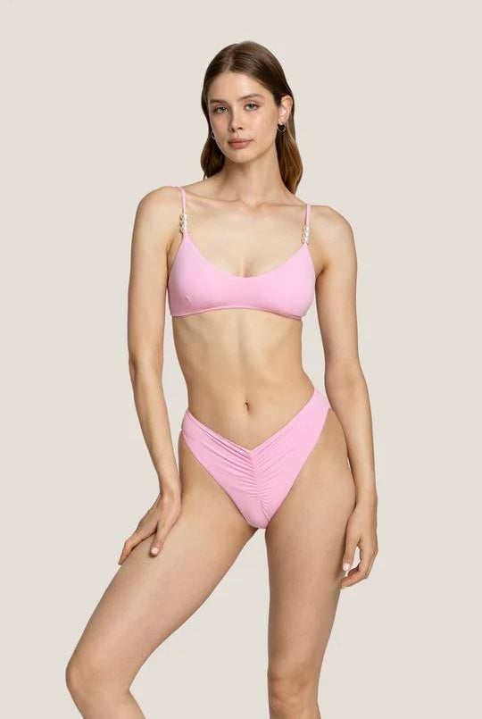 Bikini Donna 4Giveness Top con spalline perle e slip vita alta Rosa 873
