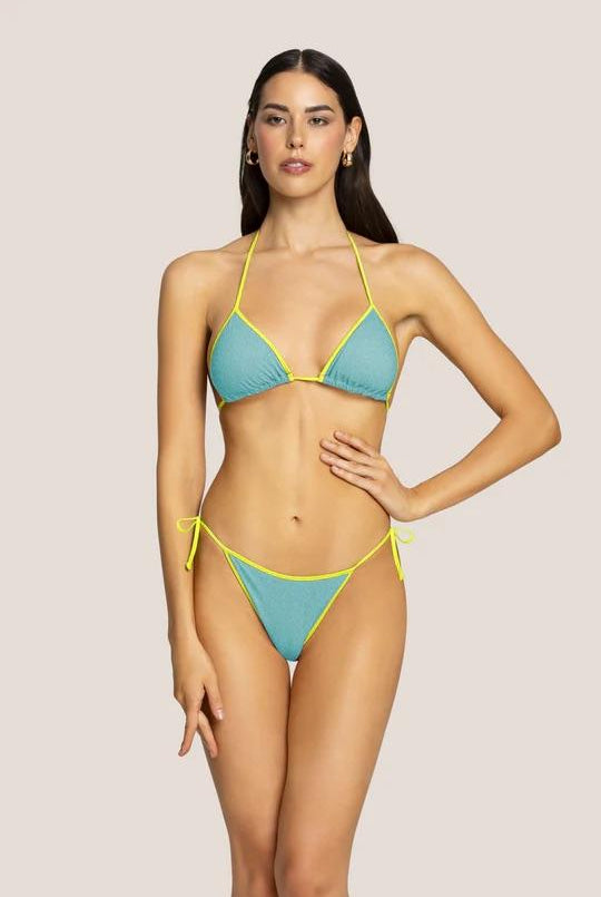 Bikini Donna 4Giveness Triangolo e Slip Bordato Bicolor Lurex Tiffany/Giallo 5212
