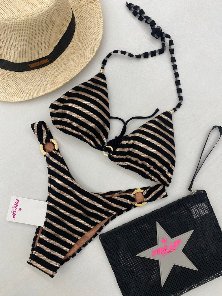 Bikini Donna Pin Up Stars Marina Gold Nero PF024SG