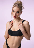 Bikini Donna F**K Top con Slip Fisso Nero SWC030-BK