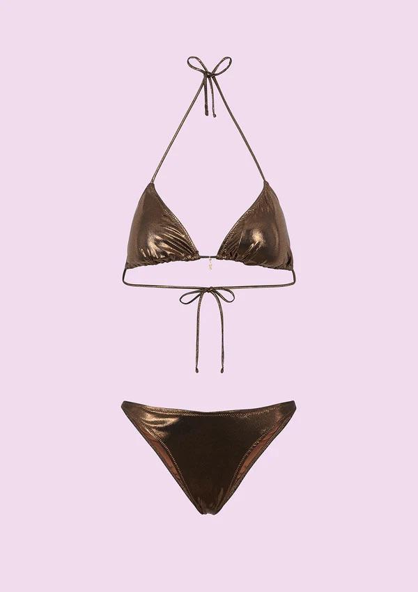 Bikini Donna F**K Triangolo con Slip Americano Fisso Marrone SWC040-BN