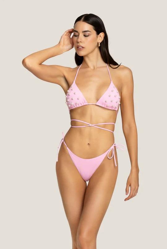 Bikini Donna 4Giveness Triangolo con Slip Laccetti Rosa con Perle 4870-042