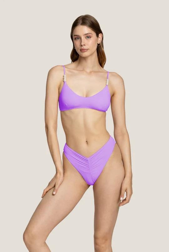 Bikini Donna 4Giveness Top con spalline perle e slip vita alta Lilla 873