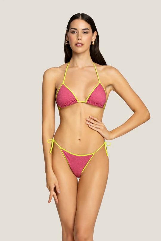 Bikini Donna 4Giveness Triangolo e Slip Bordato Bicolor Lurex Fucsia/Verde 5212