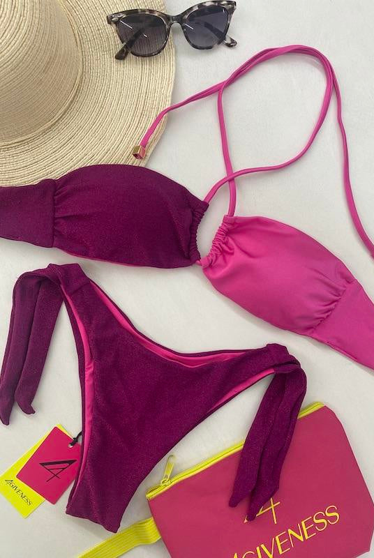 Bikini Donna 4Giveness con fascia incrocio e slip con laccetti Fucsia BK5310