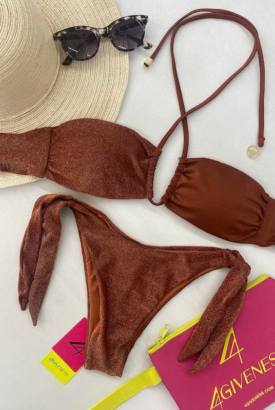 Bikini Donna 4Giveness con fascia incrocio e slip con laccetti Bronzo BK5310