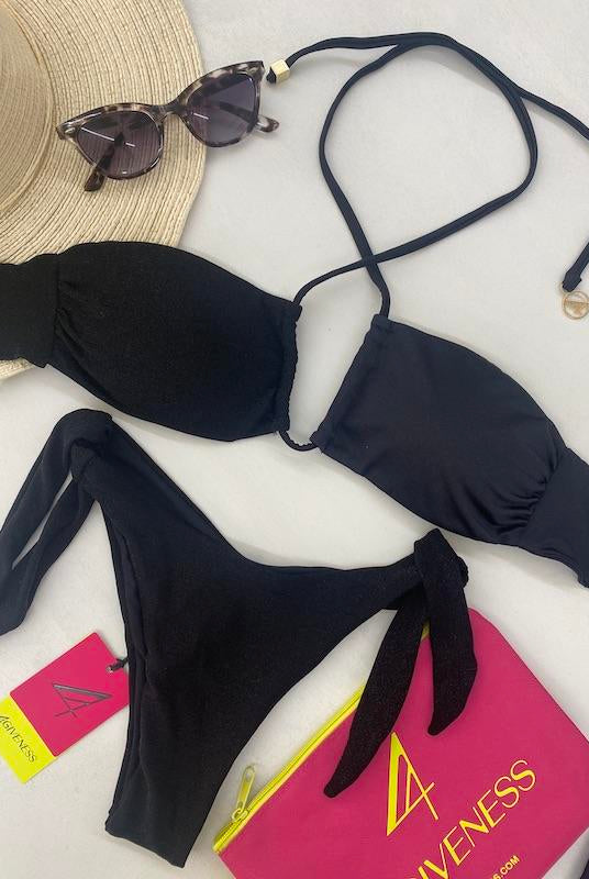 Bikini Donna 4Giveness con fascia incrocio e slip con laccetti Nero BK5310