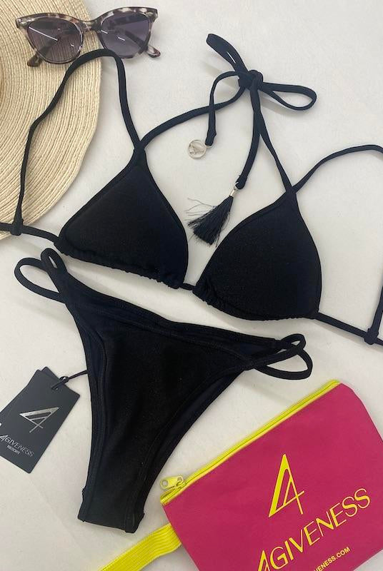 Bikini Donna 4Giveness Triangolo e Slip Doppio in Lurex Nero 4923