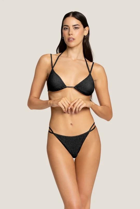 Bikini Donna 4Giveness Triangolo e Slip Doppio in Lurex Nero 4923