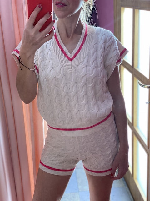 Gilet Vicolo maglia trecce con profili a contrasto di colore