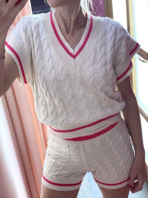 Gilet Vicolo maglia trecce con profili a contrasto di colore