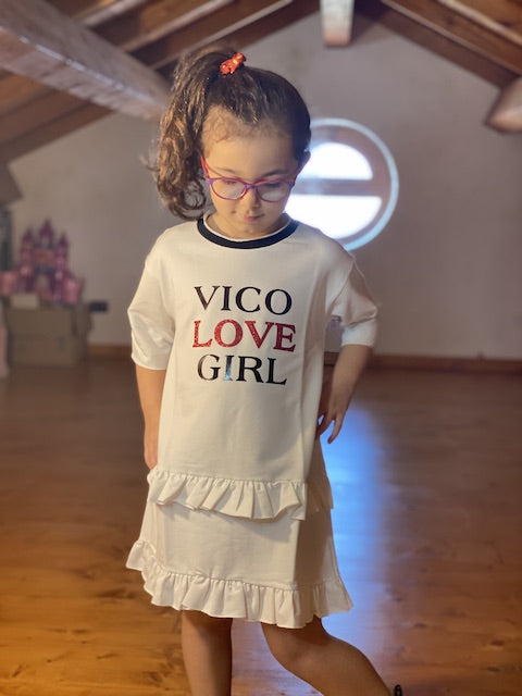 Vestito Bambina Vicolo in felpa "Vico Love Girl " con rouches Anni 2,10 
