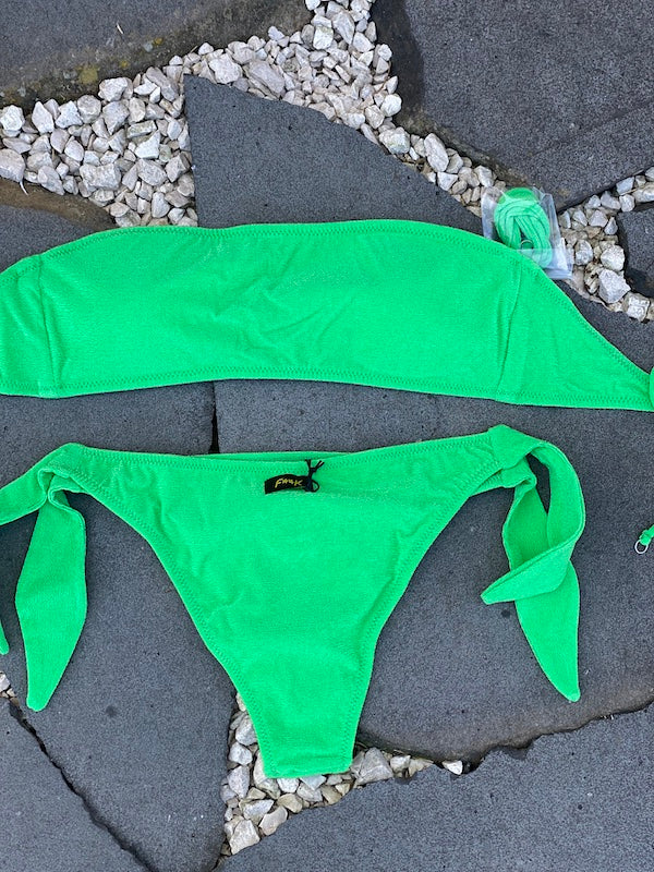 Bikini Fascia e slip Brasiliano regolabile Verde Fluo Visionary dose Effek Taglia LG