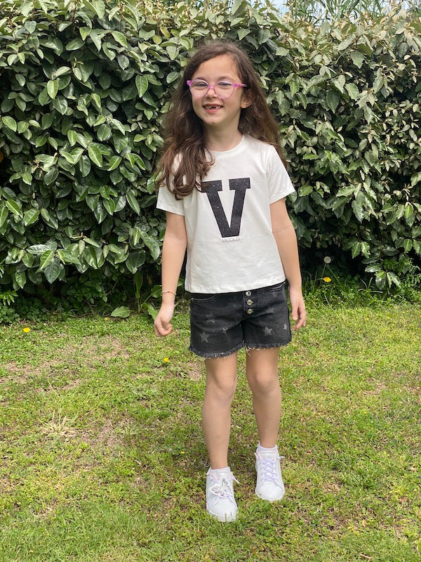 Shorts Bambina in denim di cotone con Stelle Vicolo Girl Anni 6