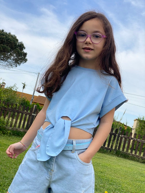 Tshirt corta in cotone Bambina annodare davanti Vicolo Girl Anni 6 e 8