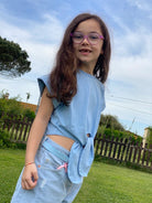 Tshirt corta in cotone Bambina annodare davanti Vicolo Girl Anni 6 e 8