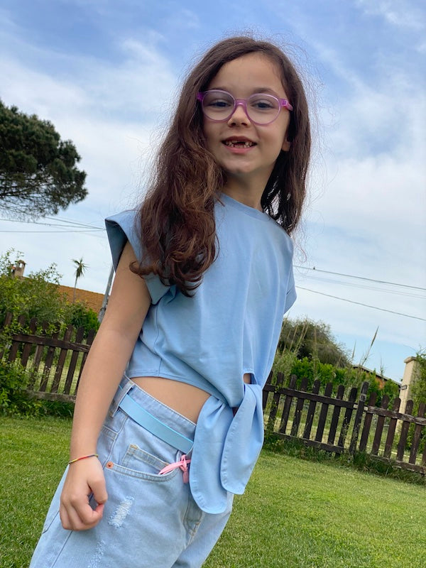 Tshirt corta in cotone Bambina annodare davanti Vicolo Girl Anni 6 e 8